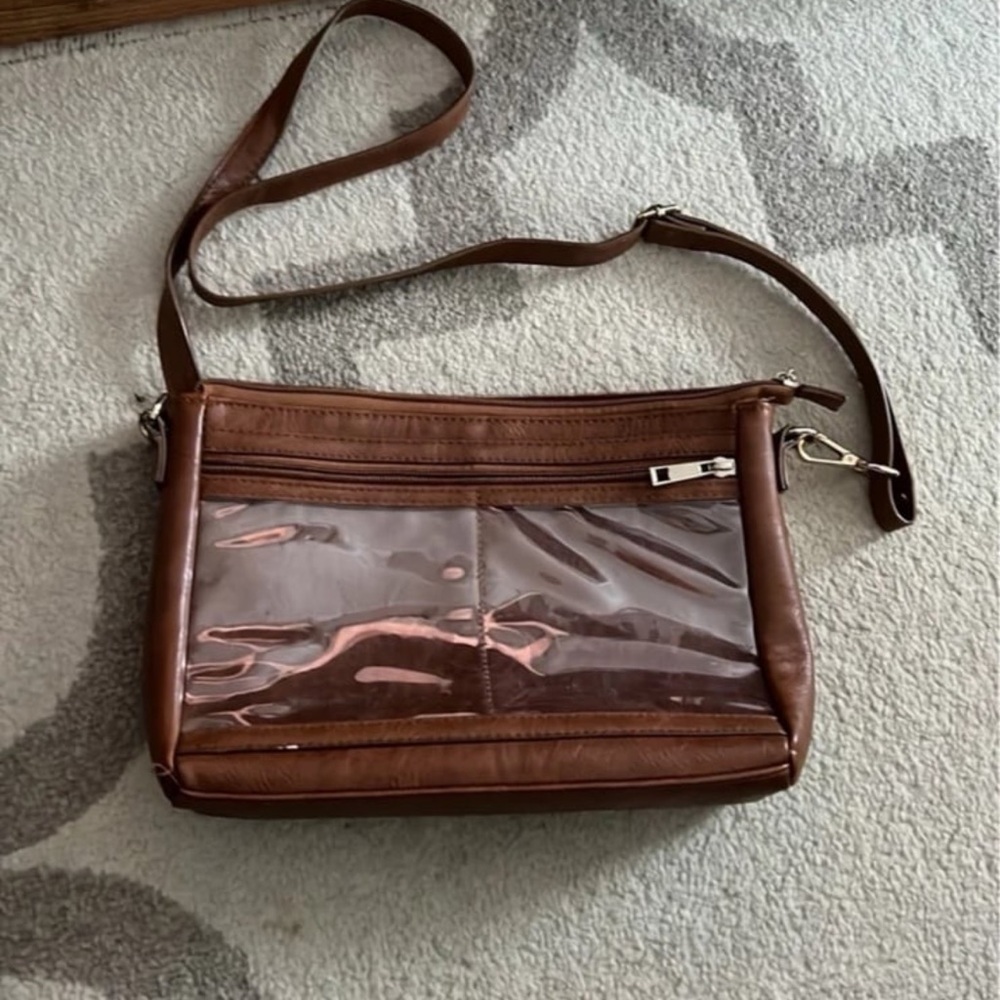 Brown Clear Pocket Crossbody Bag Display Purse Organizer MLM Photo Bag